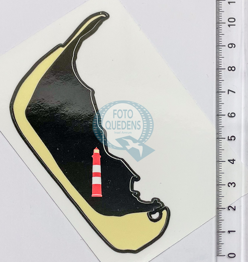 Autoaufkleber Amrum-Silhouette mit Leuchtturm und Kniepsand, 10cm