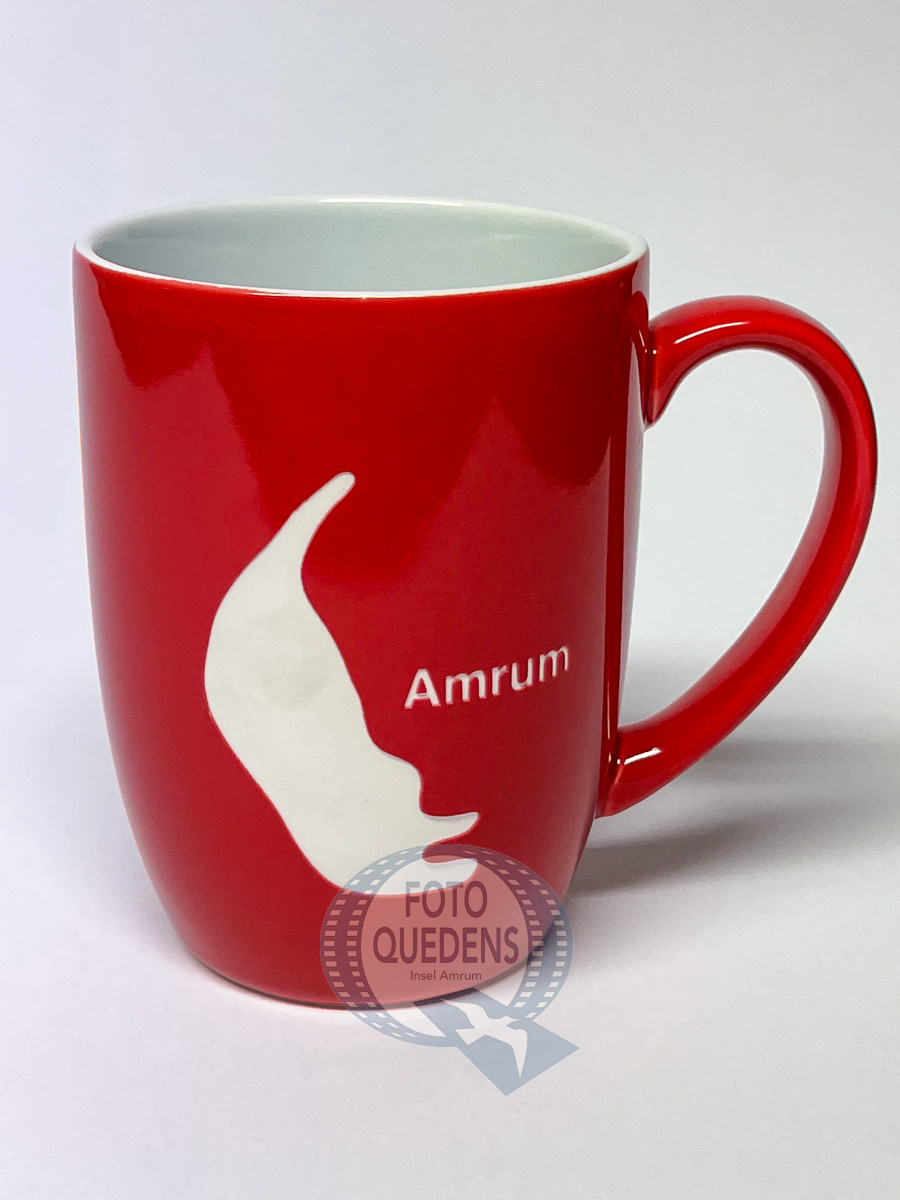 Amrum-Becher, rot, mit gesandstrahlter Insel-Silhouette, exklusiv