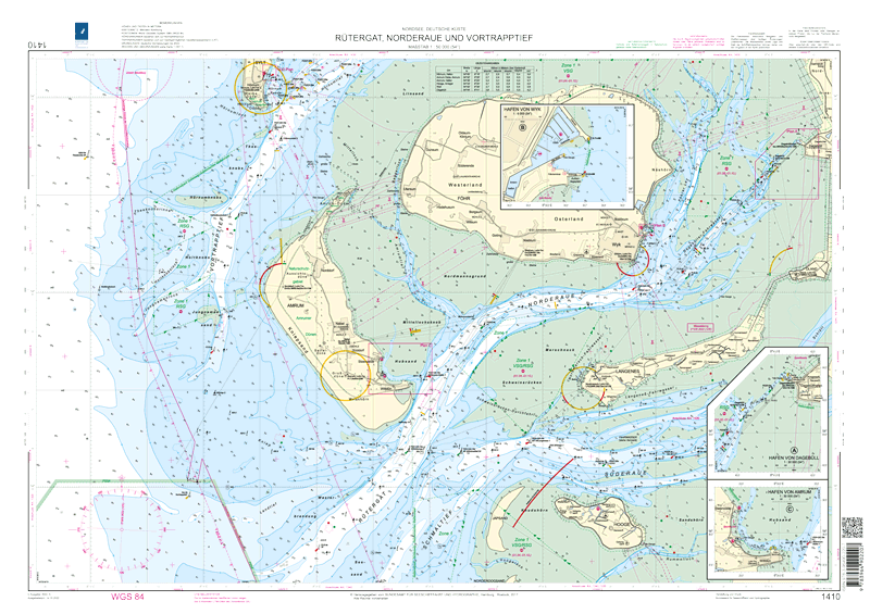 Seekarte 1410 Rütergat, Norderaue, Vortrapptief, 1:50.000, DIN A1